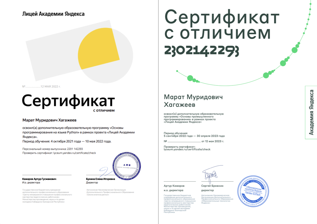 Сертификат Лицея